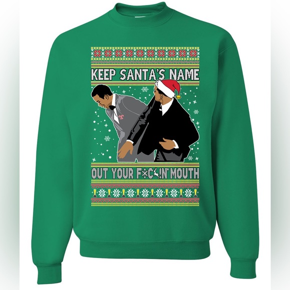 Keep Santa’s Name Out of Your F*ckin Mouth Sweatshirt Ugly Christmas Sweater - Picture 4 of 5